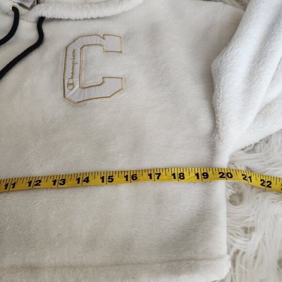 Champion Super Fleece Faux Fur Cropped Pullover Hoodie Small Gold‎ Fuzzy - Picture 10 of 13